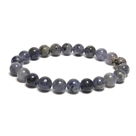 Iolit / Cordierit náramok elastický prírodný kameň, guľôčka 8 mm / 16-17 cm, vikingský kameň - kompas