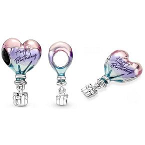 Striebro 925 Teplovzdušný balón s nápisom Happy Birthday, prívesok na narodeninový náramok