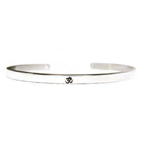 Nerezová oceľ náramok strieborný s gravírovaním Symbol, otvorená manžeta, 4 mm