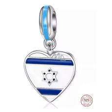 Charm Sterlingové stříbro 925 Izraelská vlajka, srdce s Davidovou hvězdou, přívěsek na náramek cestování Charm Sterlingové stříbro 925 Izraelská vlajka, srdce s Davidovou hvězdou, přívěsek na náramek cestování