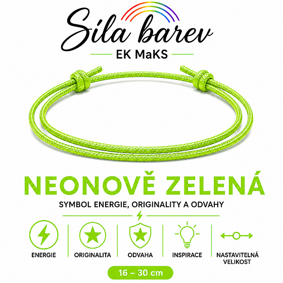 Šňůrkový náramek Síla barev – Neonově zelená | Symbol energie, originality a odvahy | nastavitelný 16 - 30 cm