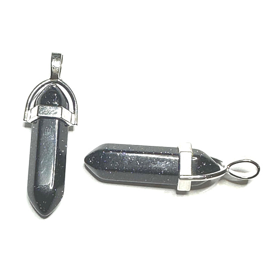 Zlatý kameň modrý avanturín kyvadlo šesťuholník prívesok 41 x 13 mm, kameň ambícií