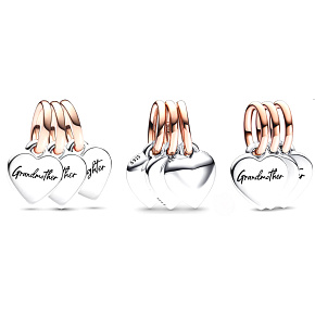 Striebro 925 Sharable charm babička, matka a dcéra - rodinné generácie srdcia 3v1, prívesok náramok