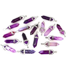 Achát fialový Kyvadlo šesťhran prívesok prírodný kameň 41 x 13 mm, ručne vyrezávaný, dodáva odvahu a silu, 1 kus