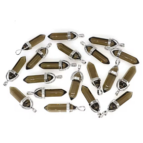 Kremeň hnedý Kyvadlo šesťuholník prívesok prírodný kameň 41 x 13 mm, ručne vyrezávaný, najdokonalejší liečiteľ