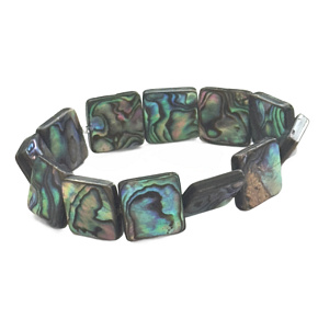Paua mušle / Abalon s duhovou hrou barev náramek 14 x 14 mm / 16 - 17 cm, symbol ochrany a životní rovnováhy Paua mušle / Abalon s duhovou hrou barev náramek 14 x 14 mm / 16 - 17 cm, symbol ochrany a životní rovnováhy