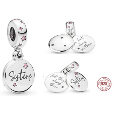 Striebro 925 Sestry - nie vždy ju vidíš, ale vždy je tu, prívesok rodinný náramok 2v1