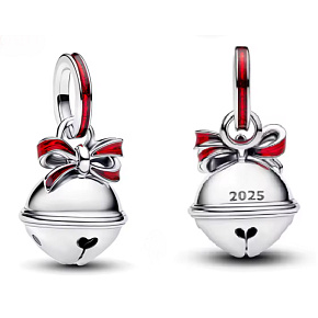 Charm Vánoční rolnička s červenou mašlí 2025, přívěsek na náramek vánoce Charm Vánoční rolnička s červenou mašlí 2025, přívěsek na náramek vánoce