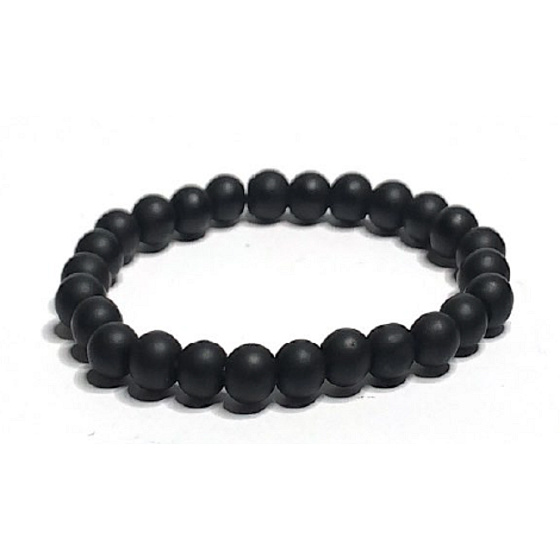 Achát čierny matný náramok elastický prírodný kameň, guľa 8 mm / 16-17 cm, dodáva odvahu a silu