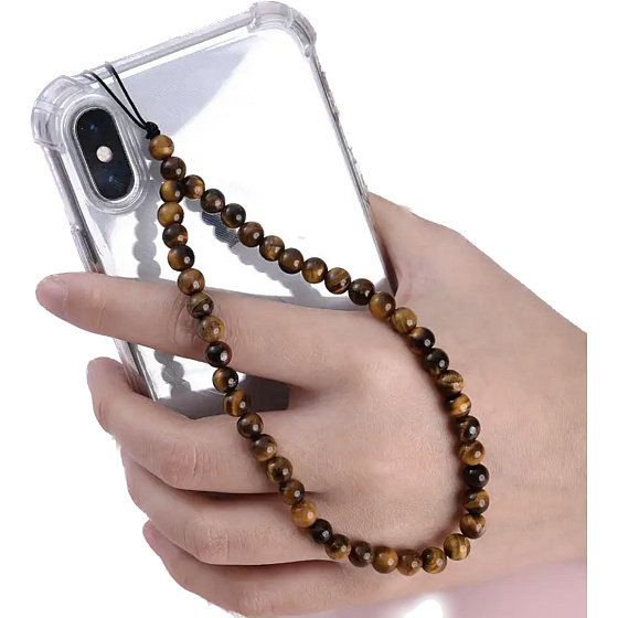 Tigrie oko prívesok na mobilný telefón proti strate, korálik z prírodného kameňa 6 mm / 26,5 cm, kameň slnka a zeme, prináša šťastie a bohatstvo