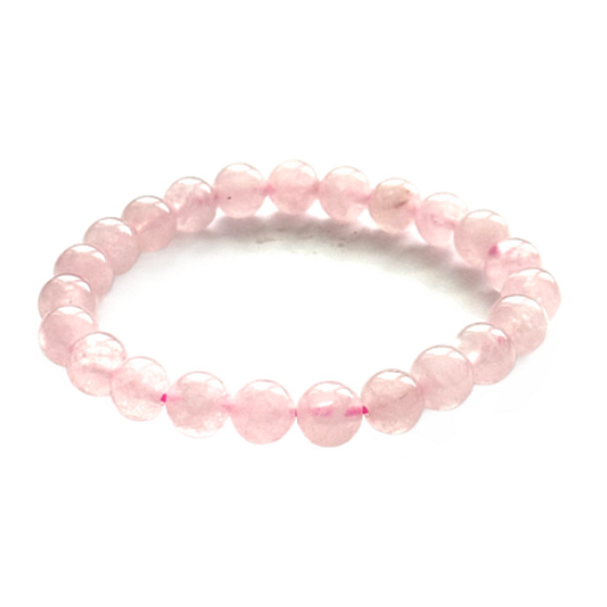Ruženin náramok elastický prírodný kameň, guľôčka 8 mm / 16 - 17 cm, kameň lásky