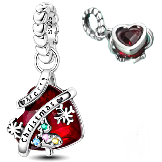 Charm Striebro 925 Vianočné srdce, prívesok na náramok Vianoce