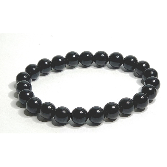 Morion náramok elastický prírodný kameň, guľôčka 8 mm / 16 - 17 cm