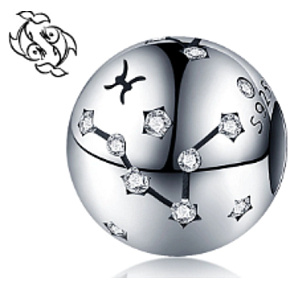 Znamenie zverokruhu Ryby, prívesok na náramok + zirkón, gulička 9 mm 1 kus Znamenie zverokruhu Ryby, prívesok na náramok + zirkón, gulička 9 mm 1 kus