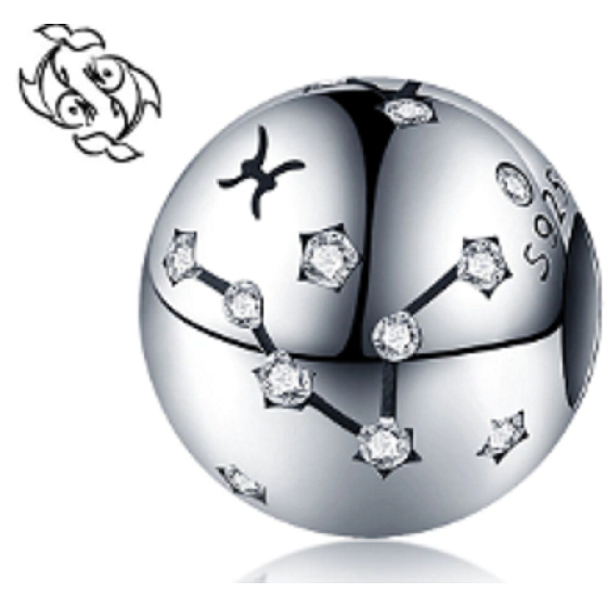 Znamenie zverokruhu Ryby, prívesok na náramok + zirkón, gulička 9 mm 1 kus