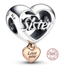 Striebro 925 Srdce a nápis I love you sister - Love you Sister, korálik na náramok rodina