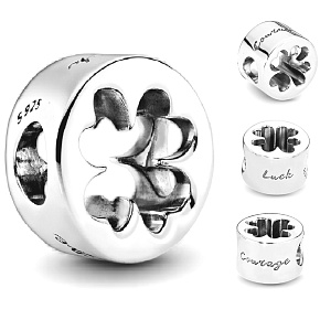 Prívesok Striebro 925 Vyrezávaný štvorlístok - Šťastie a odvaha, korálik na náramok príroda
