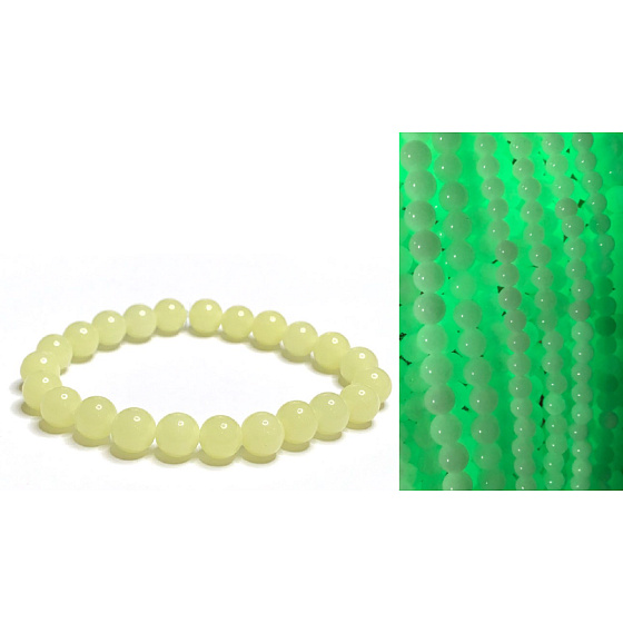 Nefrit Luminois Light Fosforeskujúci, žltý svietiaci v tme, náramok z elastického prírodného kameňa, korálik 8 mm / 16 - 17 cm