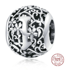 Striebro 925 Magické písmeno abecedy I s kvetmi, korálik na náramok