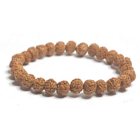 Rudrakša prírodný elastický náramok zo semienok, guľôčka 8 mm / 16-17 cm