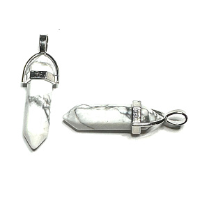 Magnezit / Howlit biele kyvadlo šesťuholník prívesok prírodný kameň 41 x 13 mm, čistiaci kameň