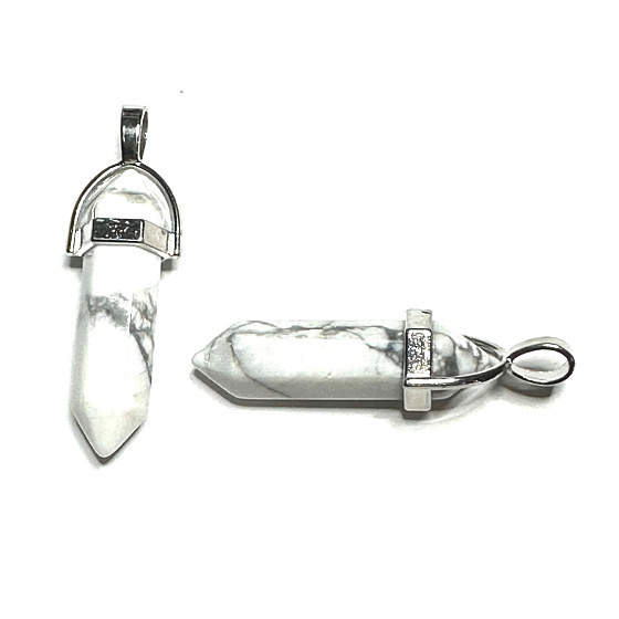 Magnezit / Howlit biele kyvadlo šesťuholník prívesok prírodný kameň 41 x 13 mm, čistiaci kameň