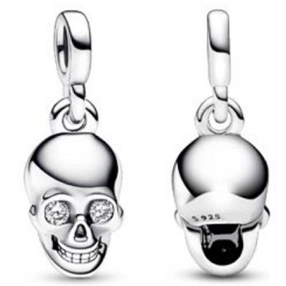 Šarm Striebro 925 Lebka - Mini medailón, prívesok na náramok Halloween