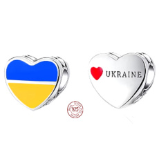 Charm Sterlingové stříbro 925 Ukrajina vlajka - srdce, korálek na náramek cestování Charm Sterlingové stříbro 925 Ukrajina vlajka - srdce, korálek na náramek cestování