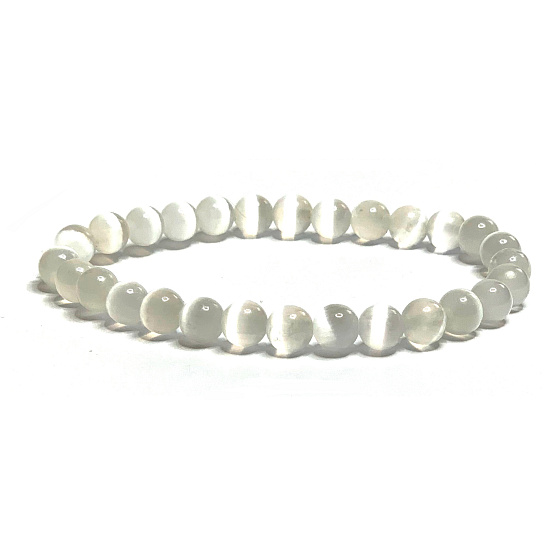 Selenit/Alabaster náramok elastický prírodný kameň, guľôčka 6 mm / 16 - 17 cm, anjelská energia