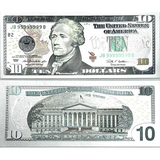 Postriebrená bankovka 10 USD Talisman