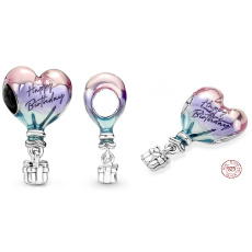 Striebro 925 Teplovzdušný balón s nápisom Happy Birthday, prívesok na narodeninový náramok