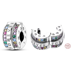 Prívesok Striebro 925 Navždy farebný zirkón, zátka, klip korálik na náramok lásky Prívesok Striebro 925 Navždy farebný zirkón, zátka, klip korálik na náramok lásky