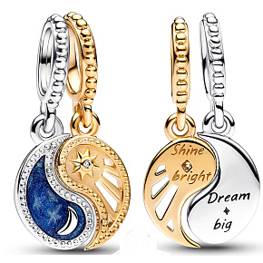 Prívesok zo striebra 925 Yin & Yang, slnko a mesiac deliteľný prívesok na náramku, symbol