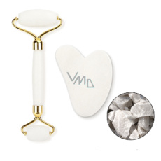 Quartz Gua Sha 5 x 8 cm + masážny valček 14 x 5,5 cm redukuje vrásky, opuchy, zlepšuje elasticitu pokožky, sada bez obalu Quartz Gua Sha 5 x 8 cm + masážny valček 14 x 5,5 cm redukuje vrásky, opuchy, zlepšuje elasticitu pokožky, sada bez obalu