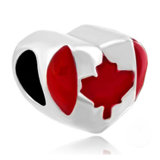 Charm Kanadská vlajka srdce - milujem Kanadu, korálka na náramok cestovanie
