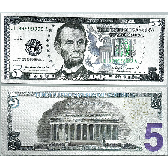 Postriebrená bankovka 5 USD s talizmanom