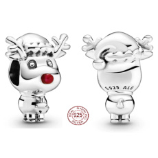 Striebro 925 Rudolf s červeným sobím nosom, korálik na vianočný náramok