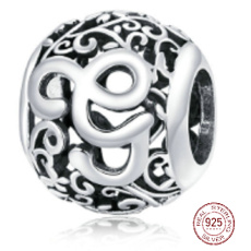 Striebro 925 Magické písmeno abecedy G s kvetmi, korálik na náramok