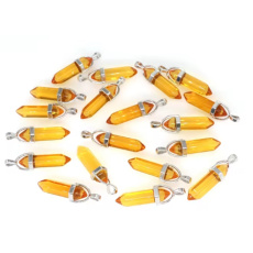 Krištáľové sklo žlté Kyvadlo šesťhran prívesok prírodný kameň 41 x 13 mm, ručne vyrezávaný, kameň kameňov, 1 kus