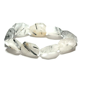 Krištáľ s Turmalínom náramok elastický surový prírodný kameň 2 cm / 16 - 17 cm, kameň kameňov