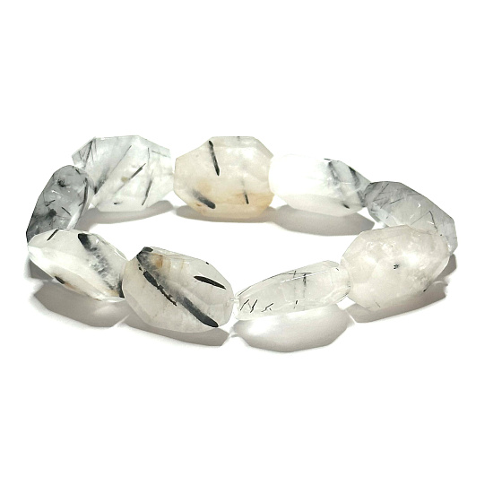 Krištáľ s Turmalínom náramok elastický surový prírodný kameň 2 cm / 16 - 17 cm, kameň kameňov