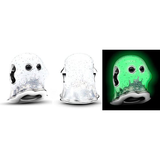 Charm Striebro 925 Duch Boo svietiaci v tme, luminózny korálik na náramok, Halloween