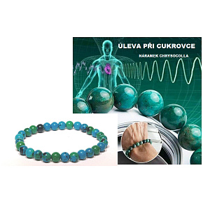 Chryzokol proti cukrovke, elastický náramok, guľôčka 6 mm / 16 - 17 cm, kameň kráľa Šalamúna