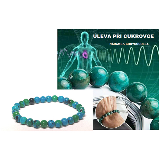 Chryzokol proti cukrovke, elastický náramok, guľôčka 6 mm / 16 - 17 cm, kameň kráľa Šalamúna