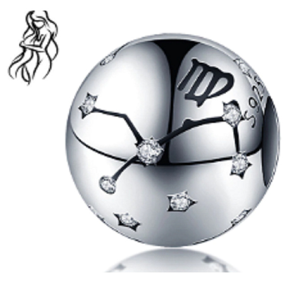 Znamenie zverokruhu Panna, prívesok na náramok + zirkón, gulička 9 mm 1 kus