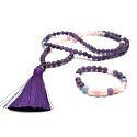 108 Mala Ametyst + Rozmarín náhrdelník meditačné šperky, prírodný kameň + náramok prírodný kameň, gulička 8 mm