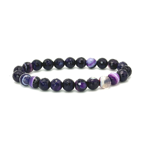 Achát fialový fazetový náramok elastický prírodný kameň, guľôčka 6 mm / 16 - 17 cm, symbolizuje živel zeme