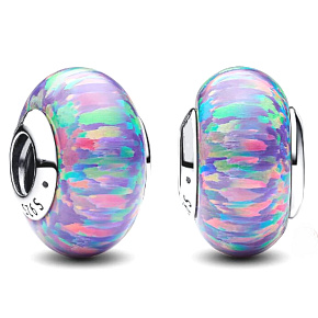 Charm Striebro 925 Opalizujúci fialový prívesok, korálka na náramok symbol