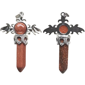 Goldstone zlatý kríž zo zliatiny a prírodného kameňa 5,3 x 3,7 x 12 mm, kameň ambícií