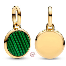 Charm Striebro 925 Mini medailón zelený imitácia Malachit, prívesok na náramok symbol